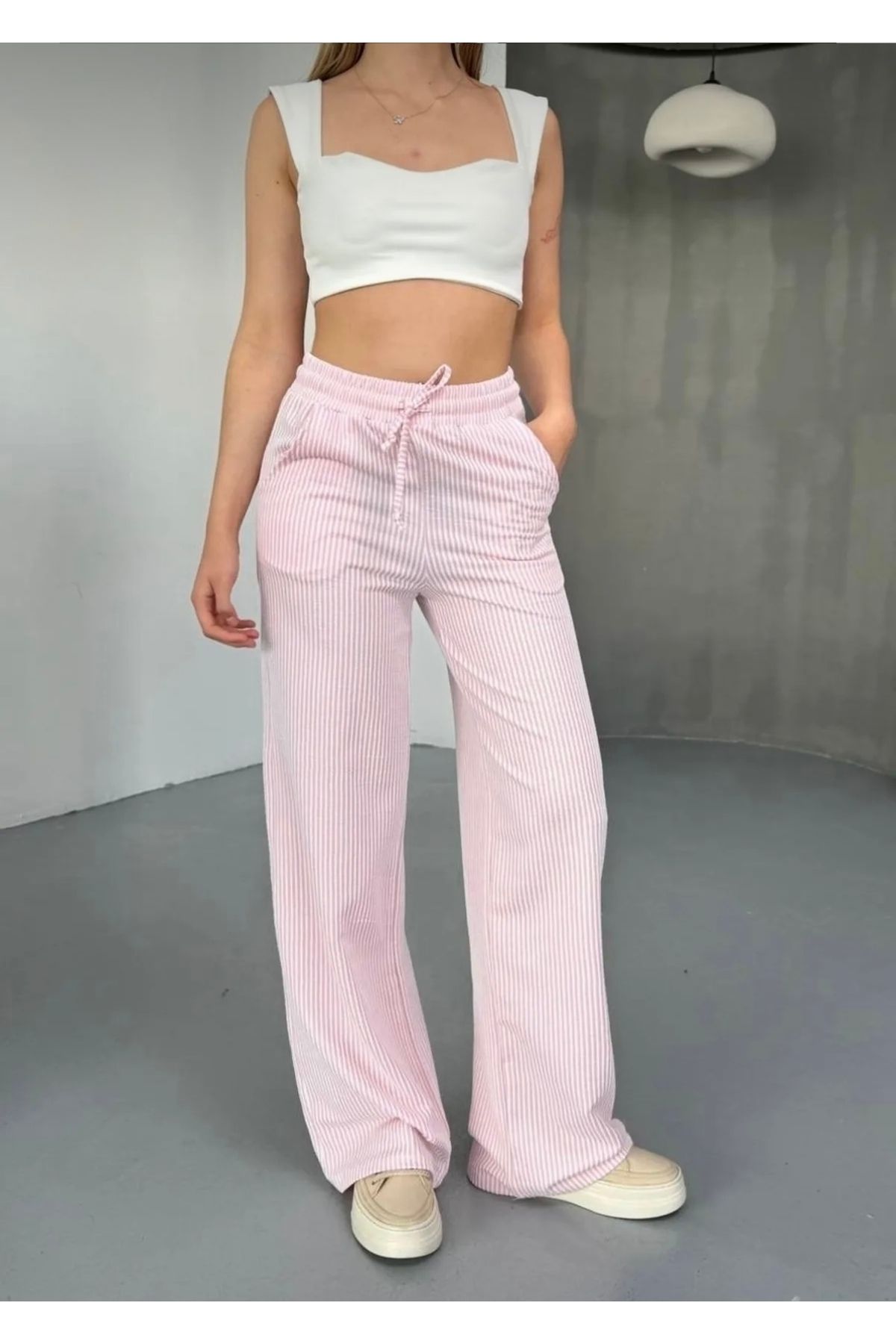 lenai online shop Çizgili Rahat Günlük Bol Pantolon
