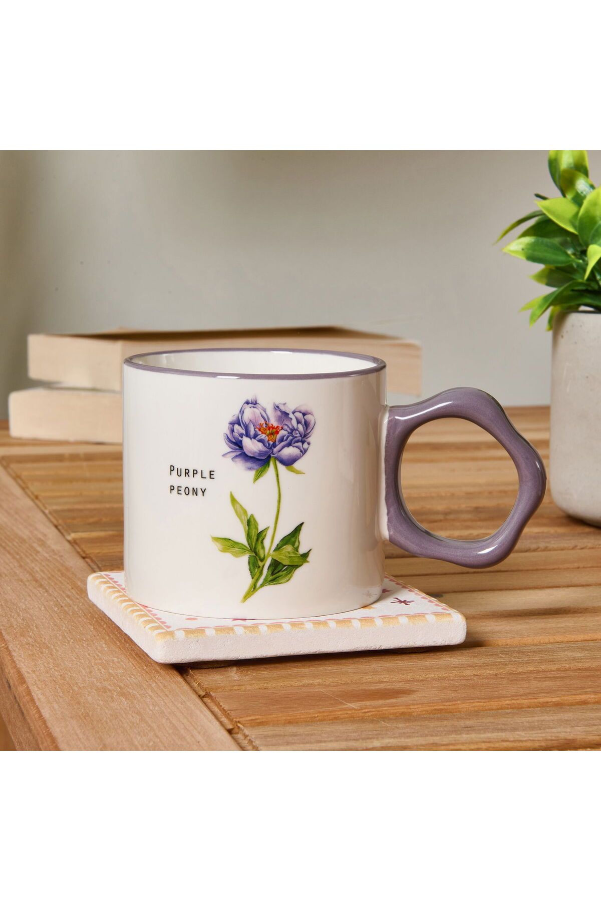 MATMEL Çiçek Desenli Kupa - Beyaz / Mor - 310 ml