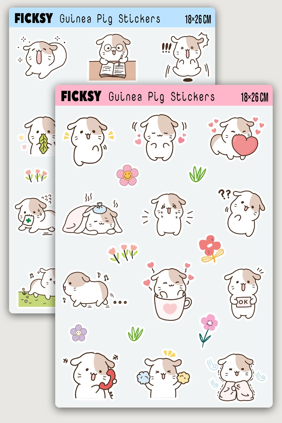 Ficksy Kawaii Stili Sevimli Guinea Pig Sticker Seti - 34 Adet Gine Pig Etiket Çıkartma