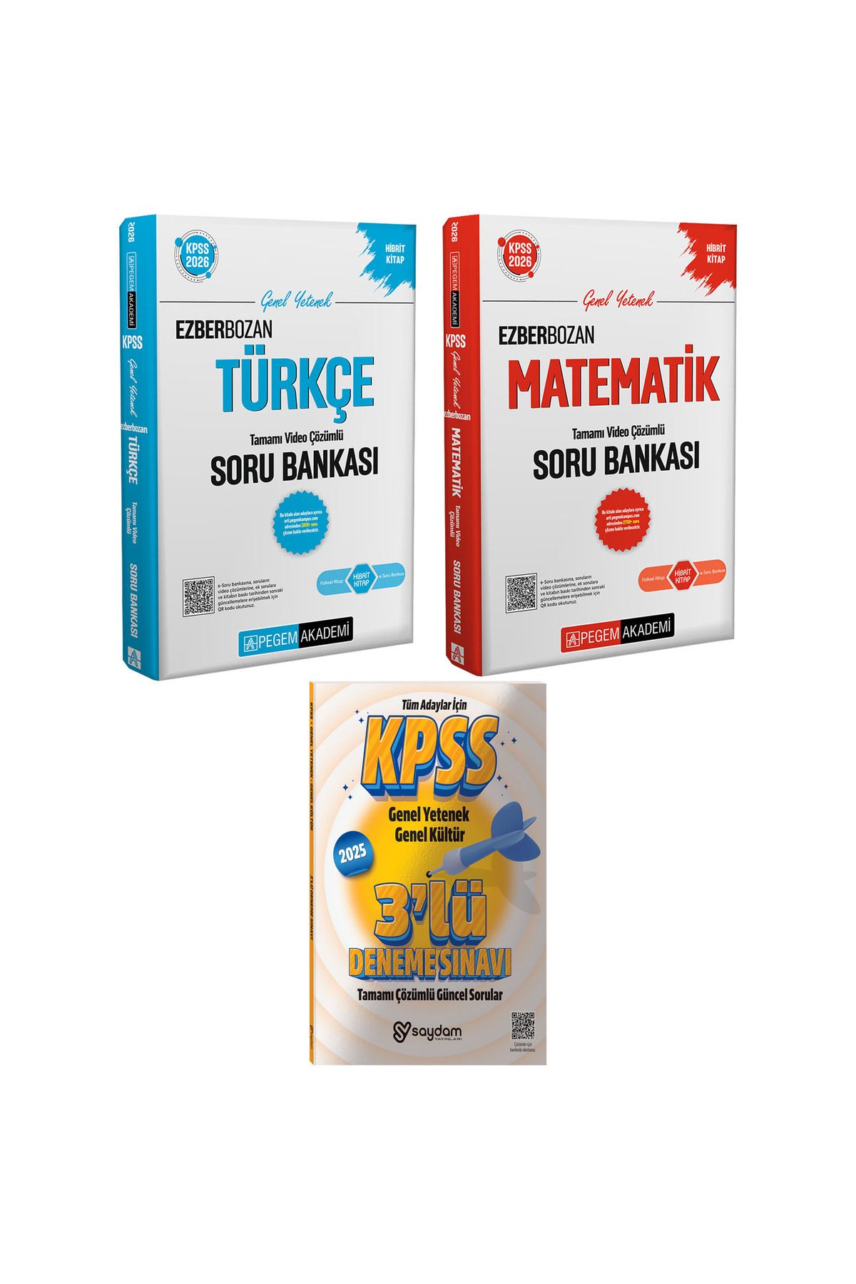 Pegem Akademi Yayıncılık 2026 KPSS GYGK Ezberbozan Türkçe-Matematik Tamamı Video Çözümlü Soru Bankası-Çözümlü 3 Deneme Hediye