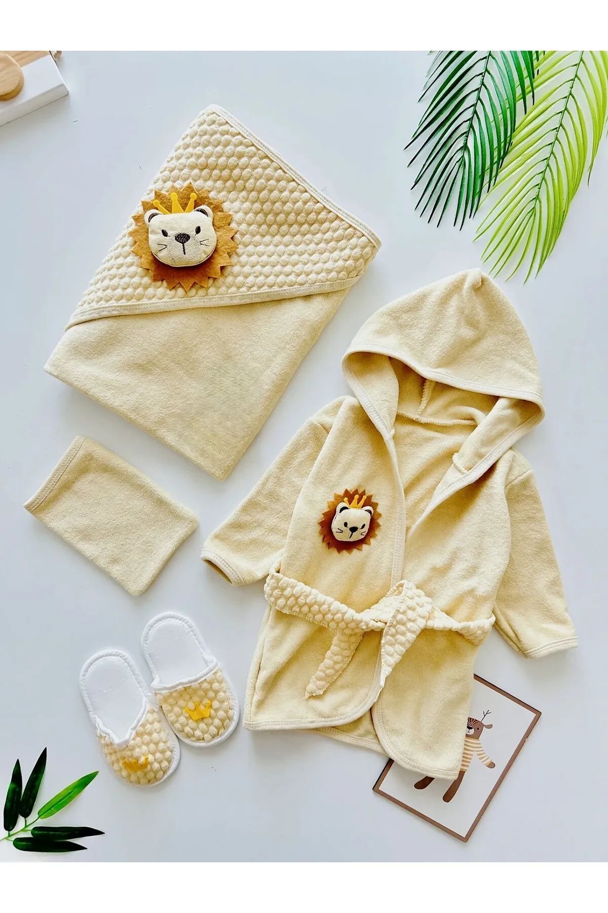 Your Store KIZ ERKEK BEBEK LÜKS ORGANİK %100 Pamuk 4 PARÇA BORNOZ SETİ