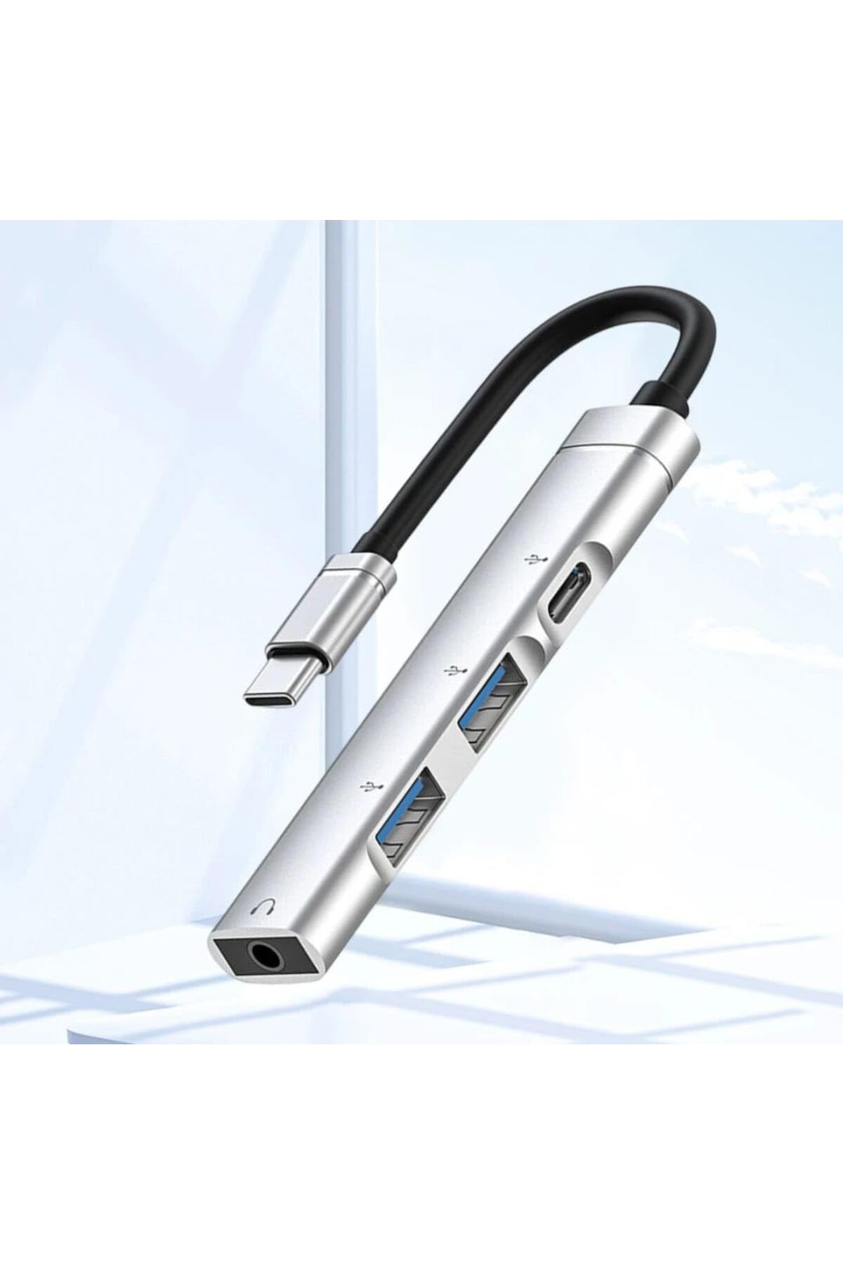 Mu Art Ahşap Mrt Ses Kartlı USB Hub Çoklayıcı Adaptör 4 in 1 Ses Kartlı USB/Type-c To USB 3.0, USB C ve 3.5