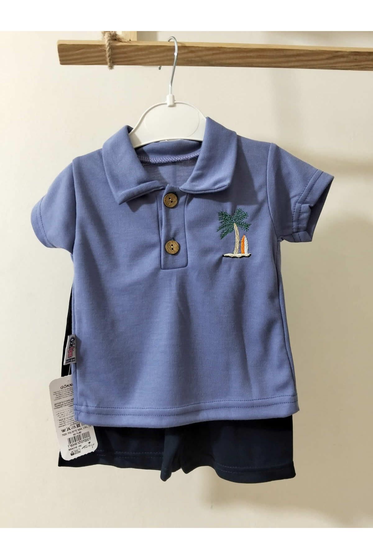 krm kerem bebe Palmiye Desenli Polo Yaka Bebek Takım