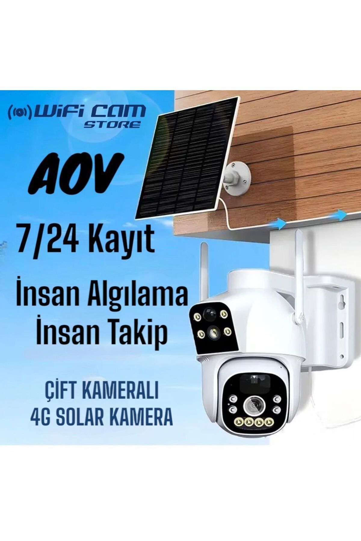 WIFICAM PLUS AOV Çift Kameralı 7/24 Kayıt E Sim Özellikli 4G Solar Kamera