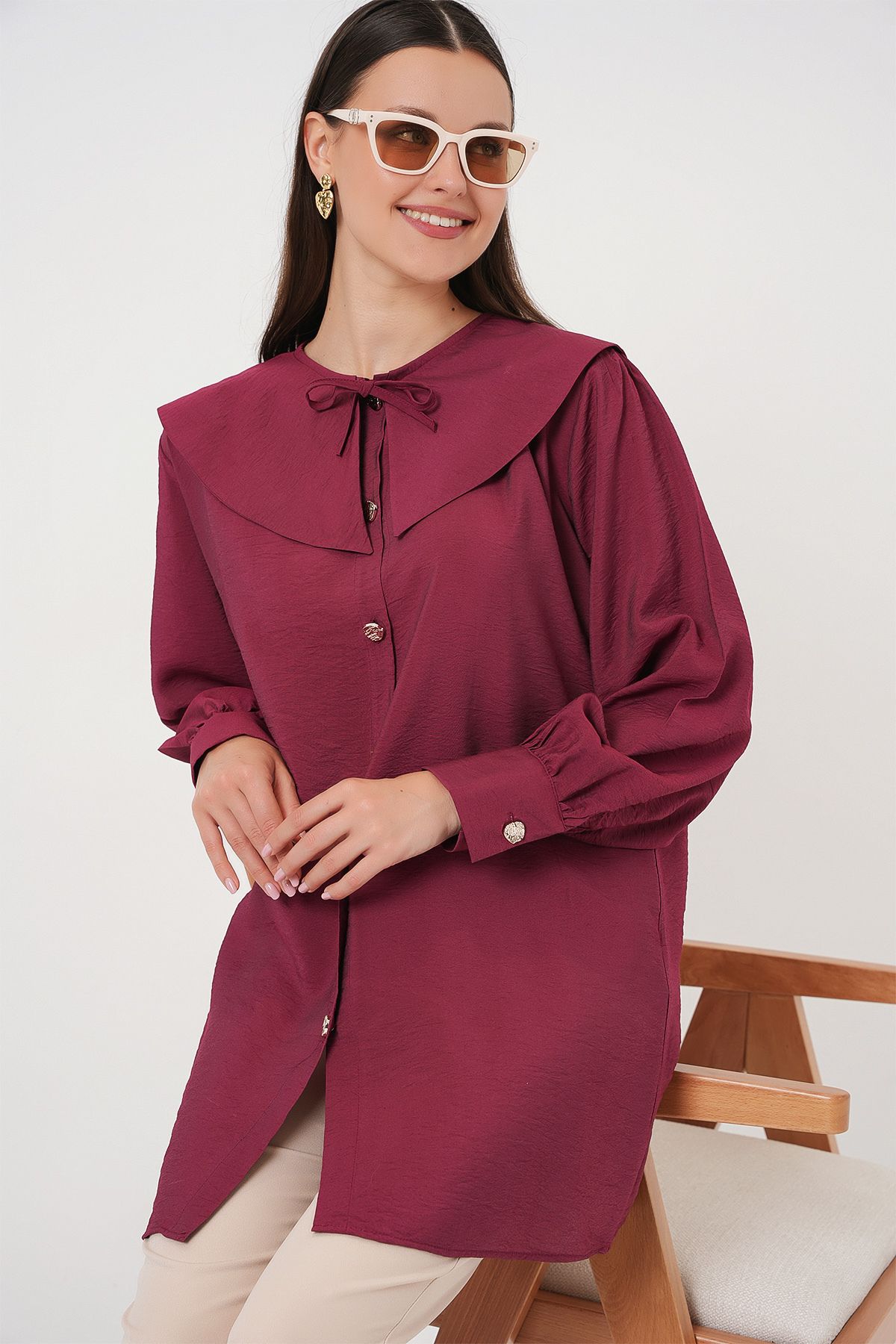 Bigdart-Γυναικείος γιακάς μωρού Long Tunic 5967 - Claret Red 3