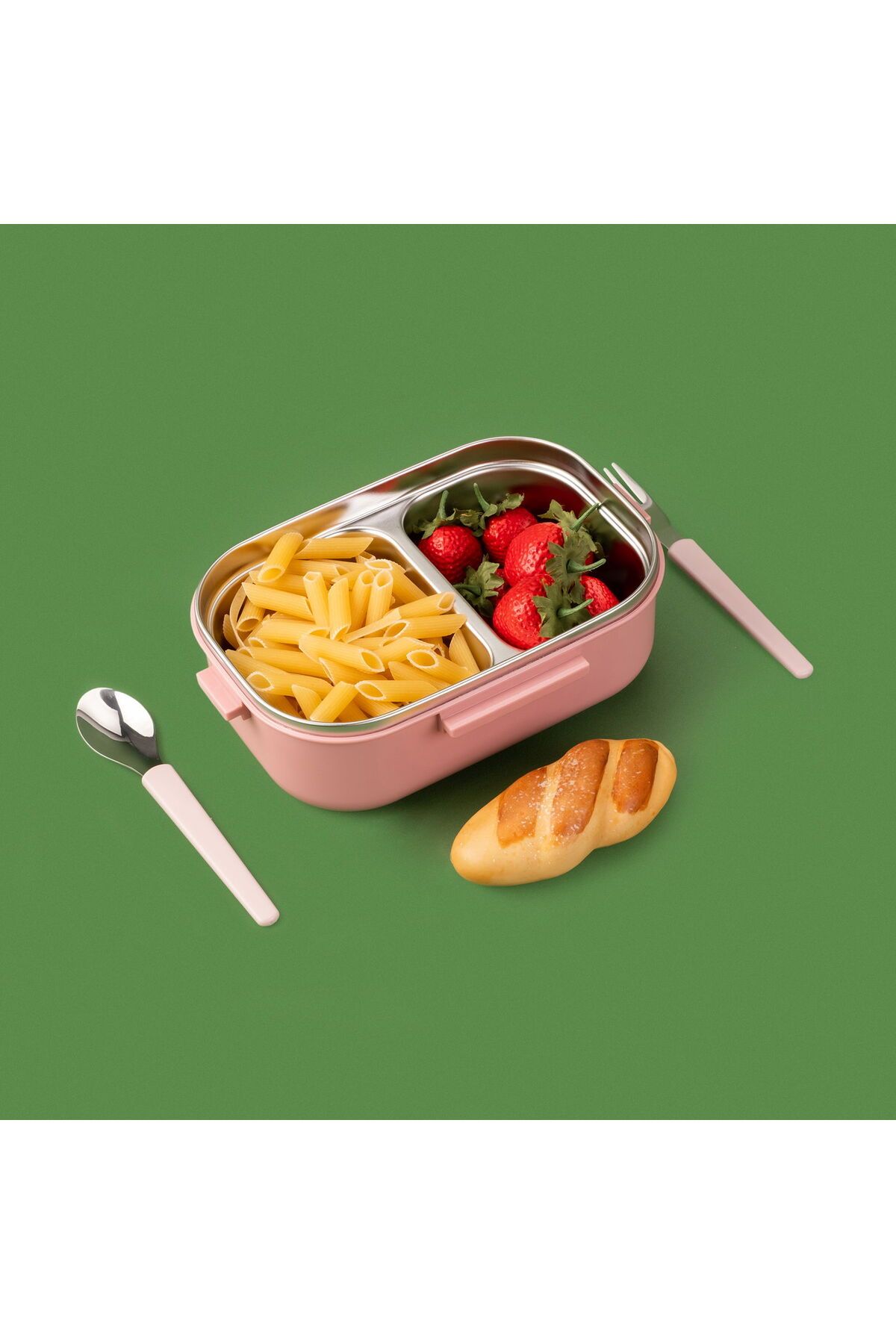 ASPARTAM-Rectangular Food Container with Fork and Spoon - Pink - 850 ml 3