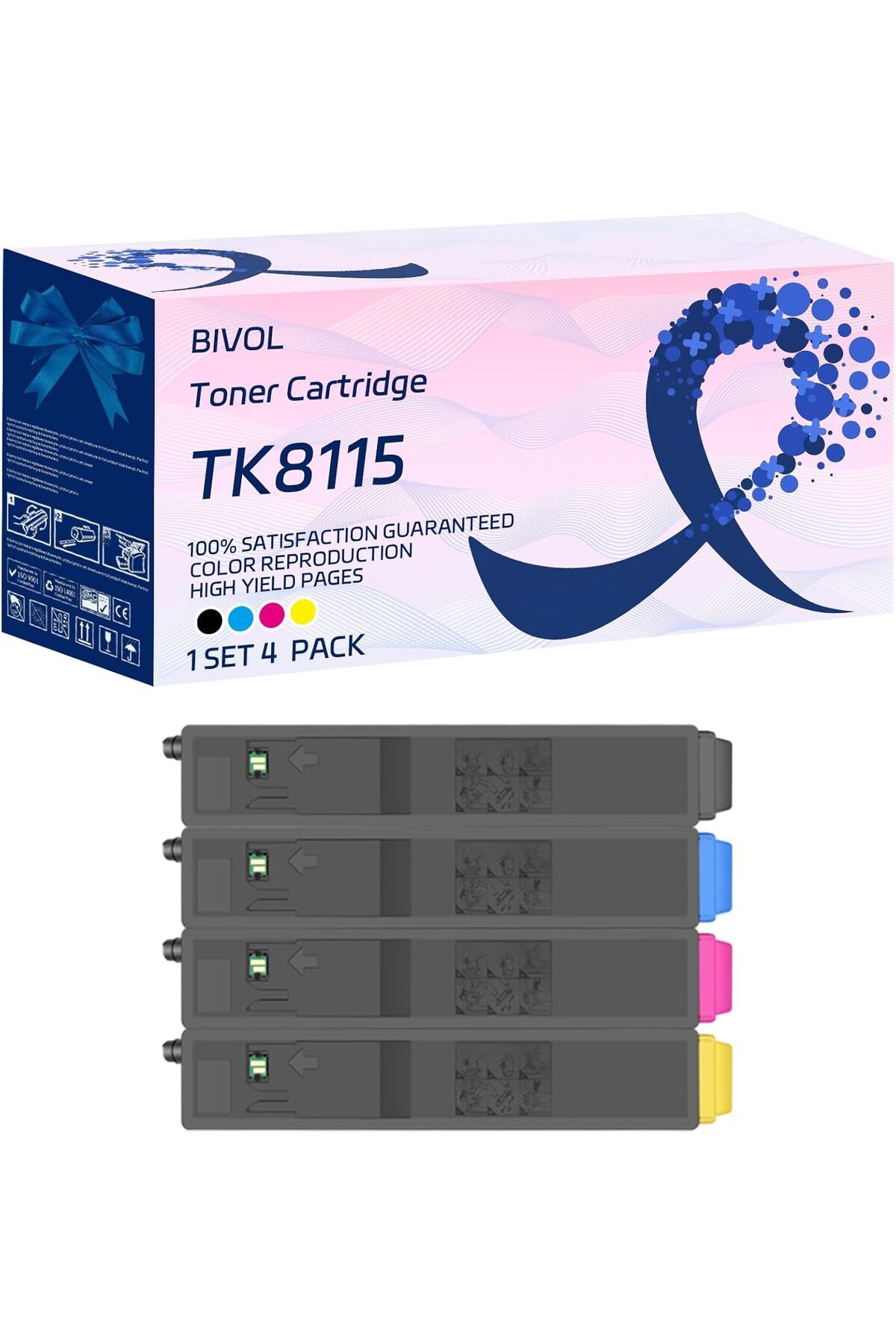 KYOCERA Ecosys M8130cidn M8124cidn High Yield 12000 Pages, Vivid Colors (4-Pack BK/C/M/Y)