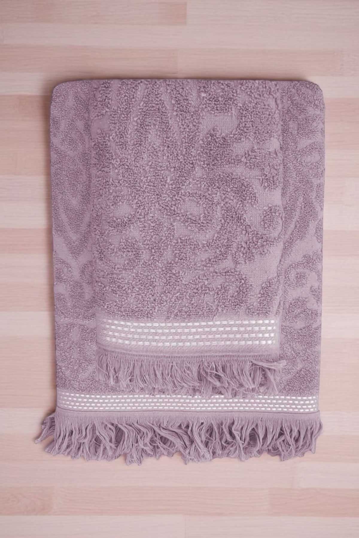 merland benvecocuk 2 Parça Jakarlı Banyo Havlu Takımı %100 Pamuklu 90x150 Cm Arden Mor