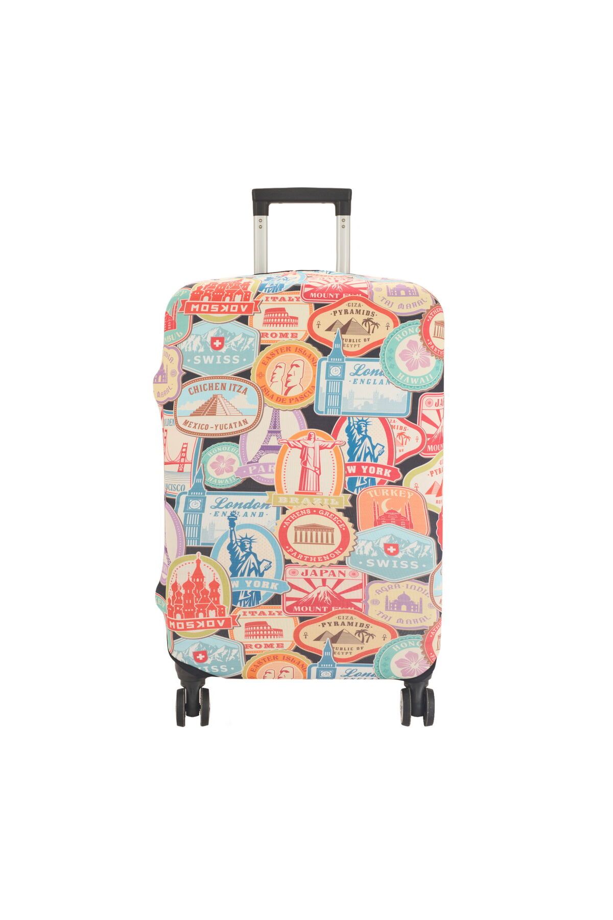 ASPARTAM Mektup Pulu Baskılı Orta Boy Valiz Kılıfı - Renkli - 64x45x26 cm