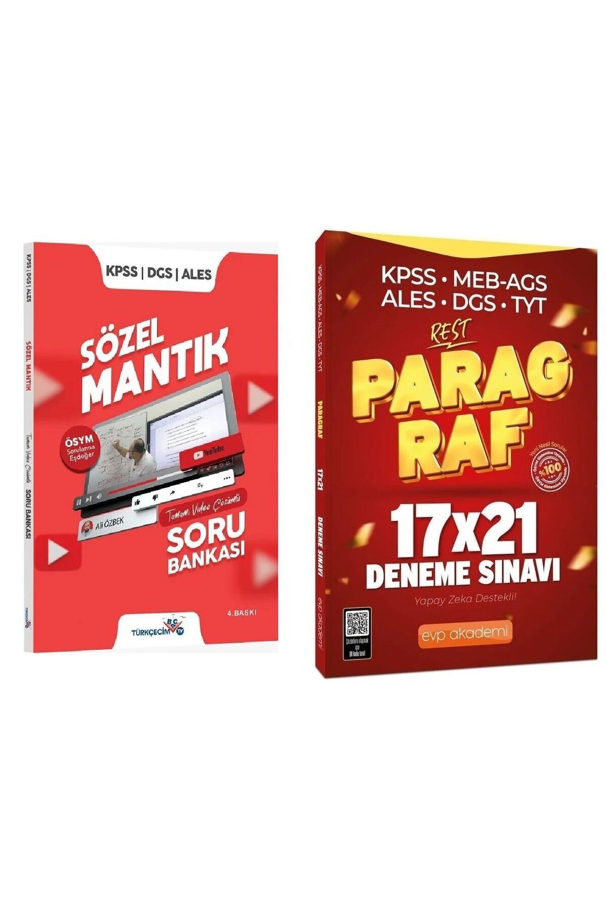 Edebiyat TV Yayınları Türkçecim TV + EVP Akademi KPSS DGS ALES Sözel Mantık Soru Bankası + Paragraf 21 Deneme 2 li Set - A