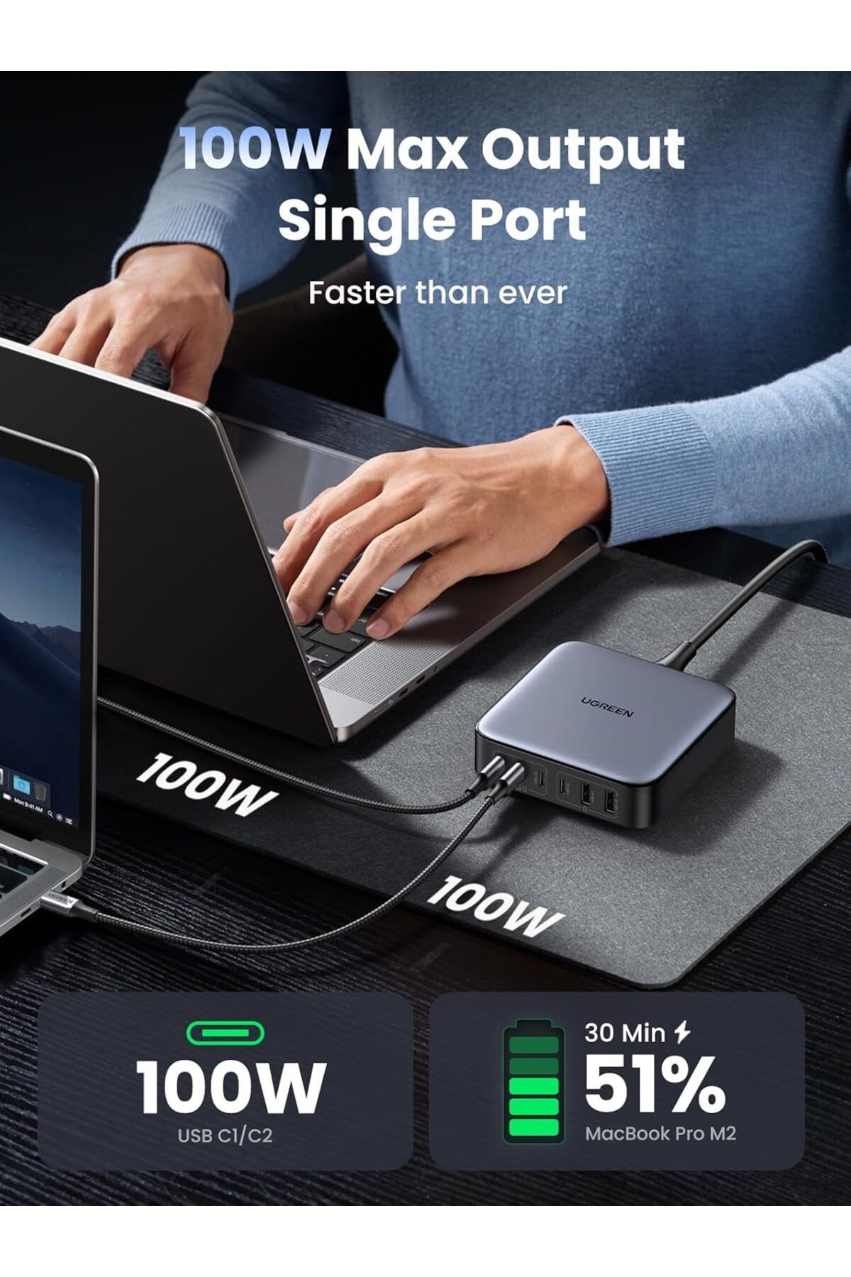 Ugreen-مجموعة Nexode شاحن USB C سريع 200 واط، قابس المملكة المتحدة بطول 2 متر، محطة متعددة الوظائف، 6 في 1 GaN Charge P 5