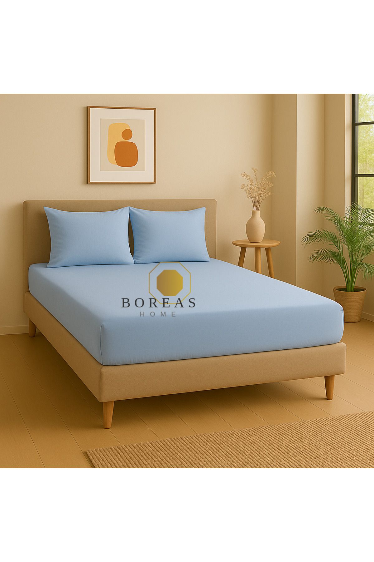 Boreas Home Natural Ranforce Çift Kişilik Lastikli Çarşaf Ve Yastık Kılıfı Seti