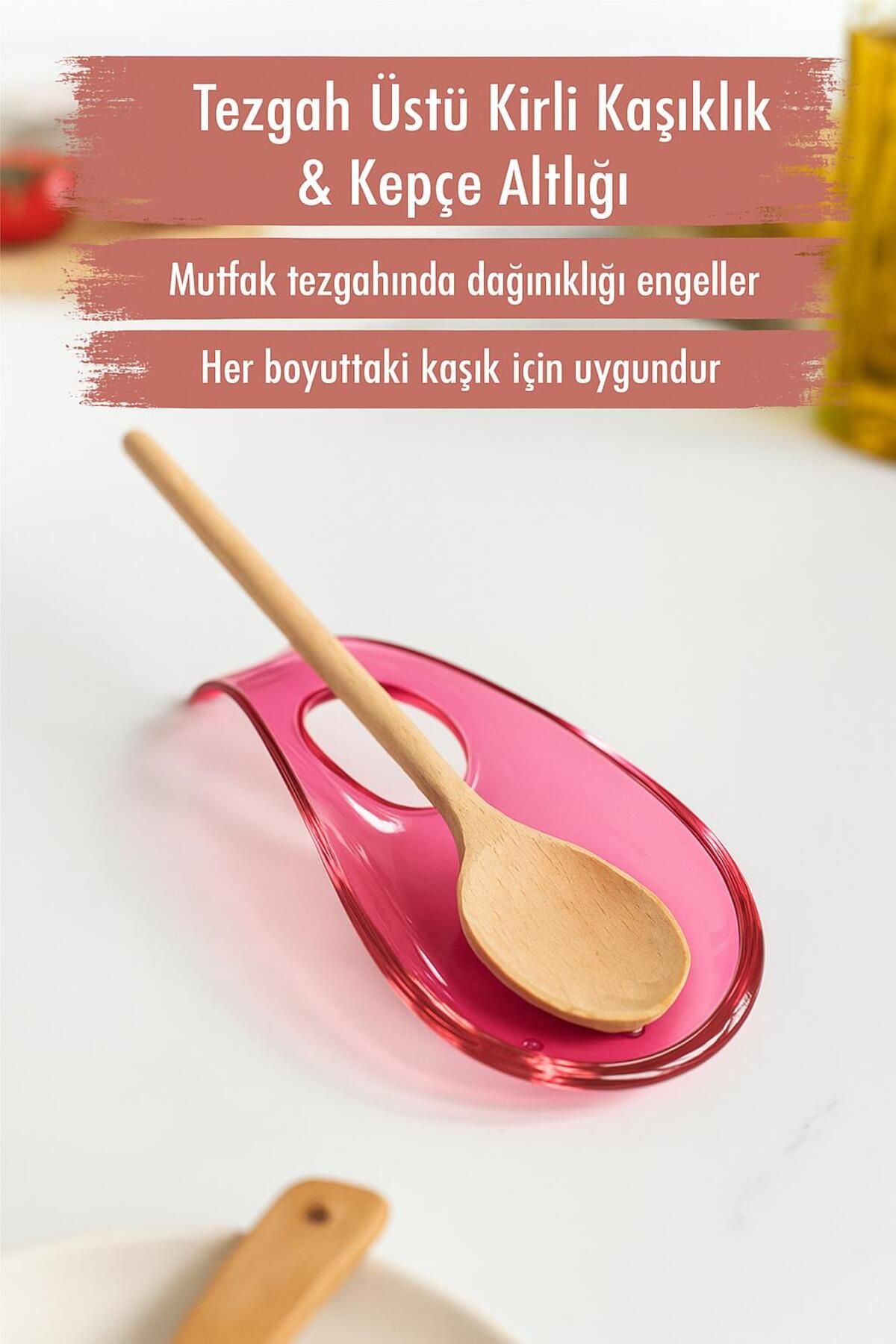 Mu Art Ahşap Akrilik Mürdüm Tezgah Üstü Kirli Kaşıklık & Kepçe Altlığı