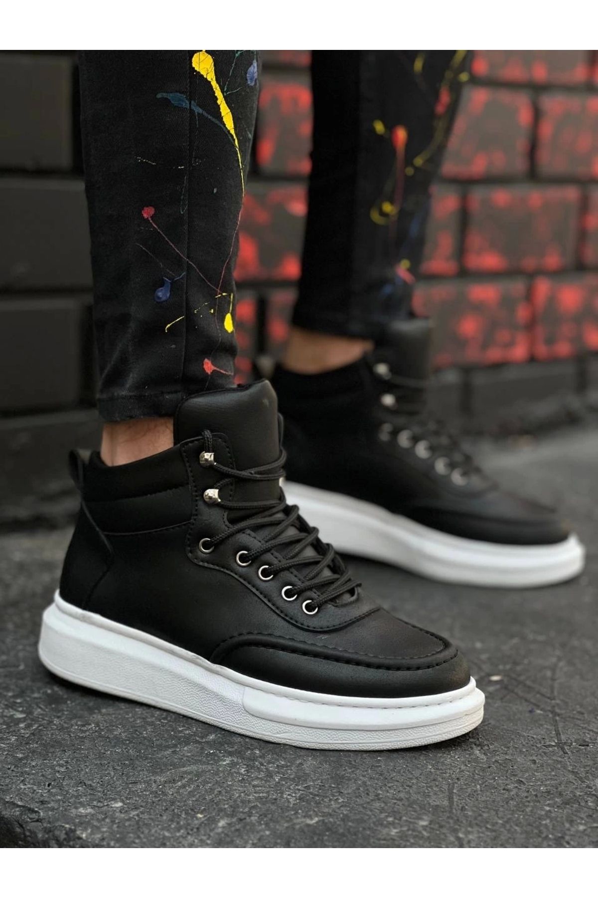 OurStyles KB-0994 Kuback Siyah Cilt Yüksek Taban Erkek Bilek Bot