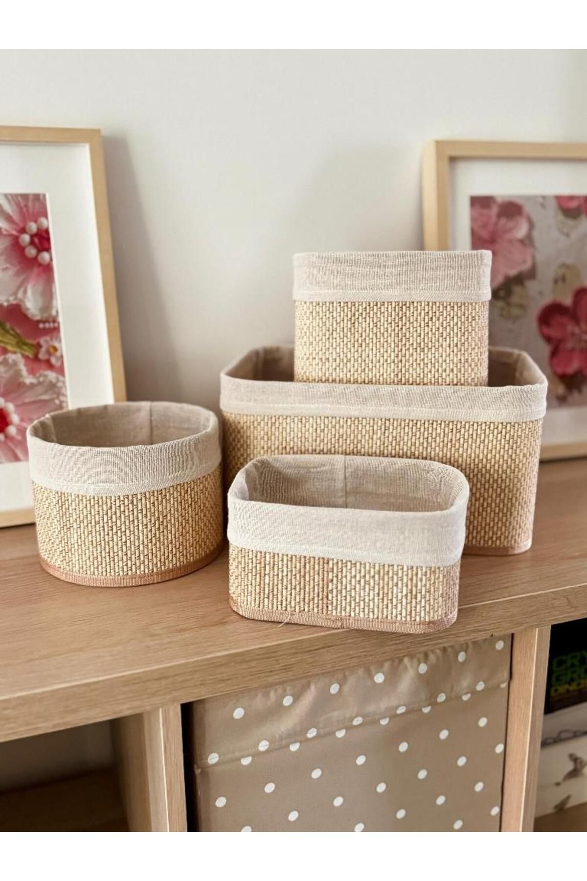 Akayev Beige Hasır 4Lü Sepet