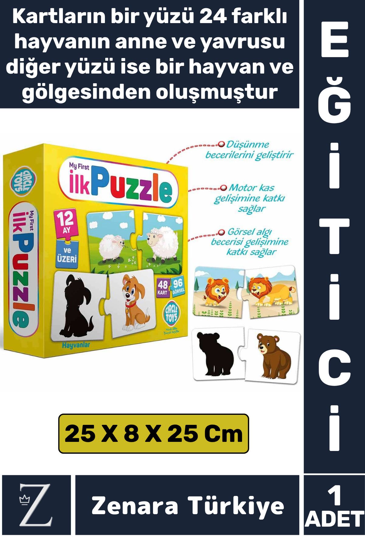 Zenara Çocuk Eğitici Zeka Görsel Algı Parça Bütün İlişkisi Düşünme Becerisi Eğlenceli 48 KART-İLK PUZZLE