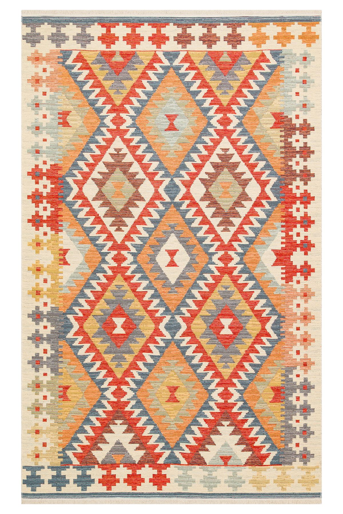 DOGANLAR ANTIQ NOMADE 09 L.MULTY Pamuklu,Çift Taraflı Kullanıma Uygun Yıkanabilir Otantik Kilim