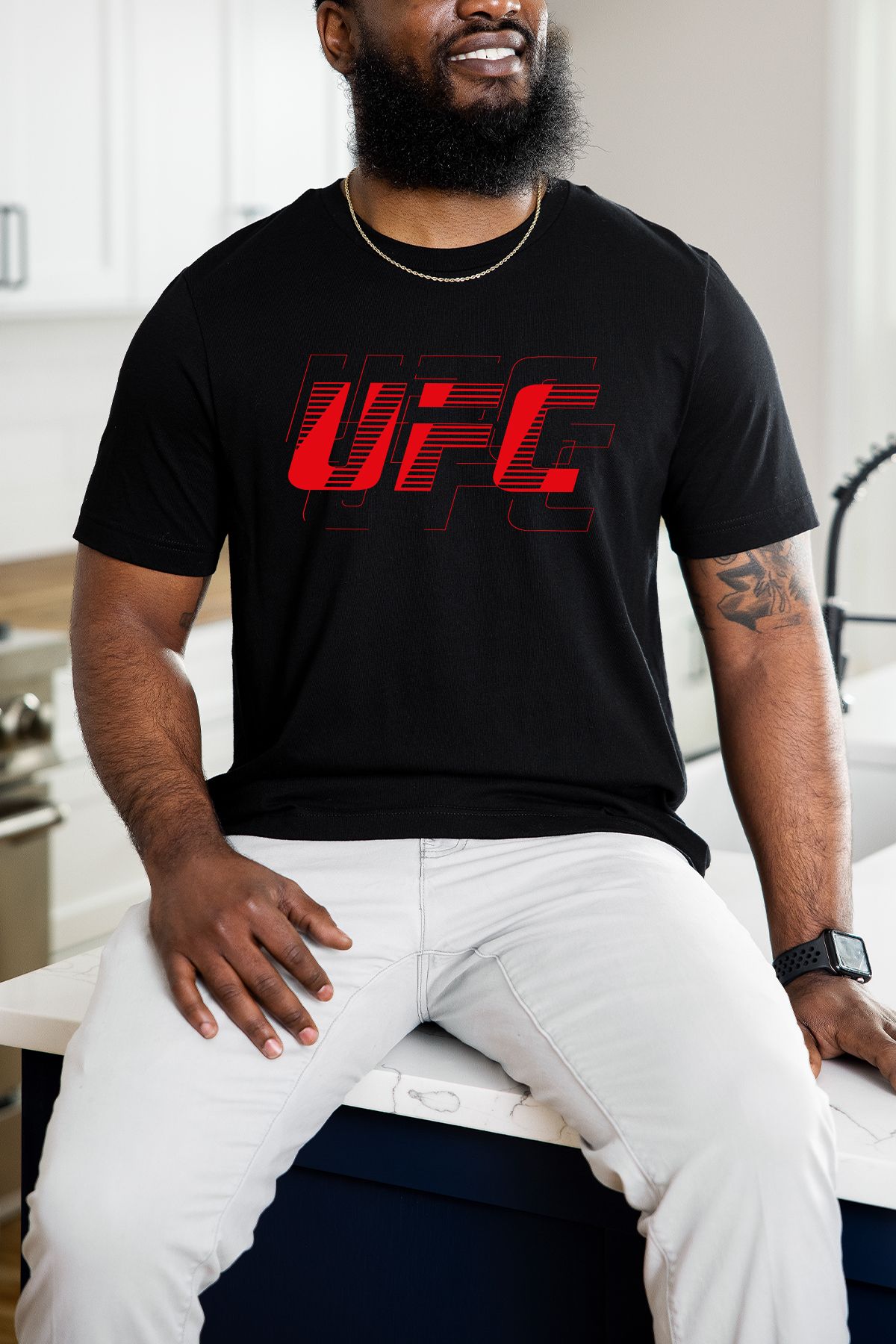 uniqwo Unisex UFC Baskılı Siyah %100 Pamuk Premium Regular T-shirt