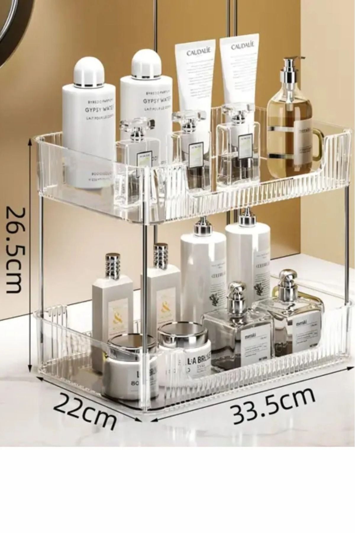 Kitchen Line 2 Katlı Kristal Makyaj Organizeri Çok Amaçlı Dekoratif Kozmetik Takı Aksesuar Düzenleyici Banyo Rafı