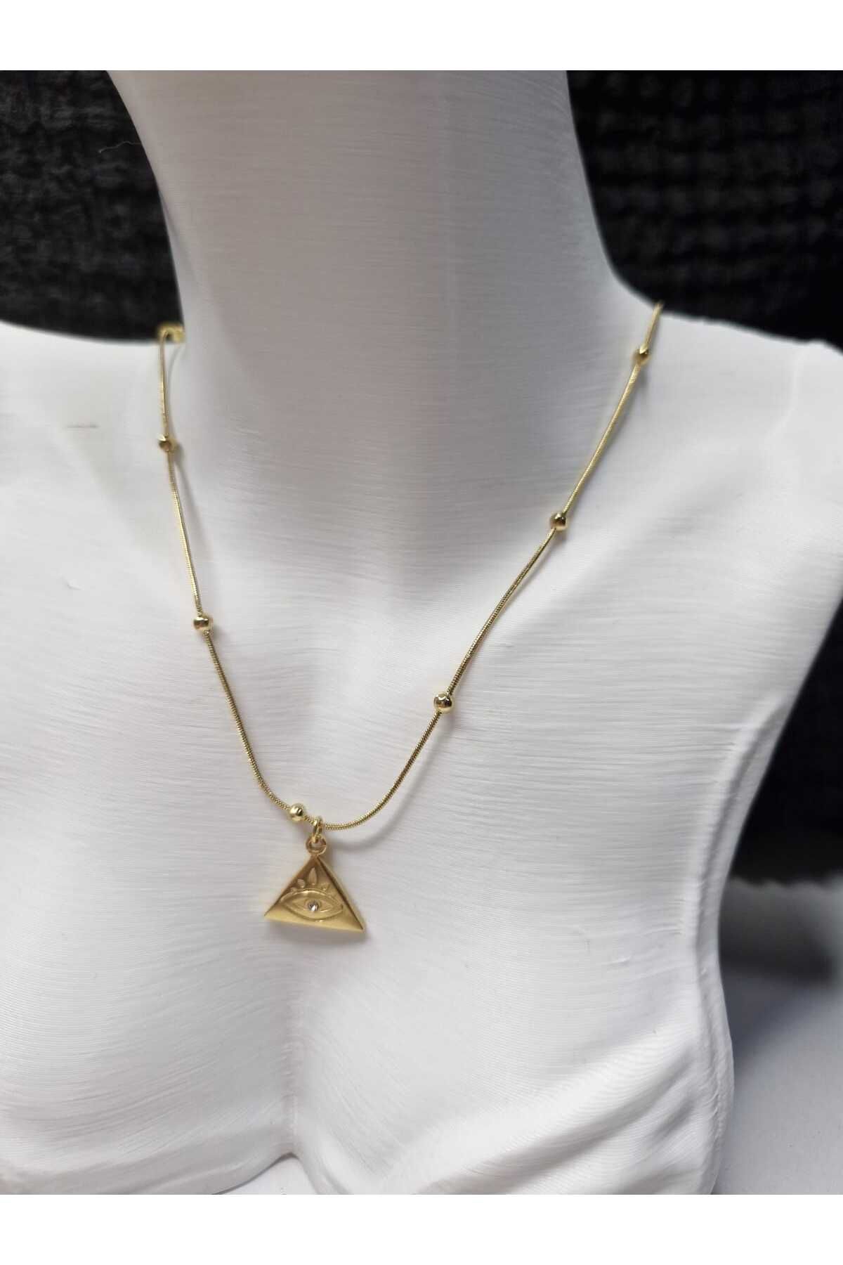 Palk Store Çelik Illuminati Göz Piramit Kolye Gold