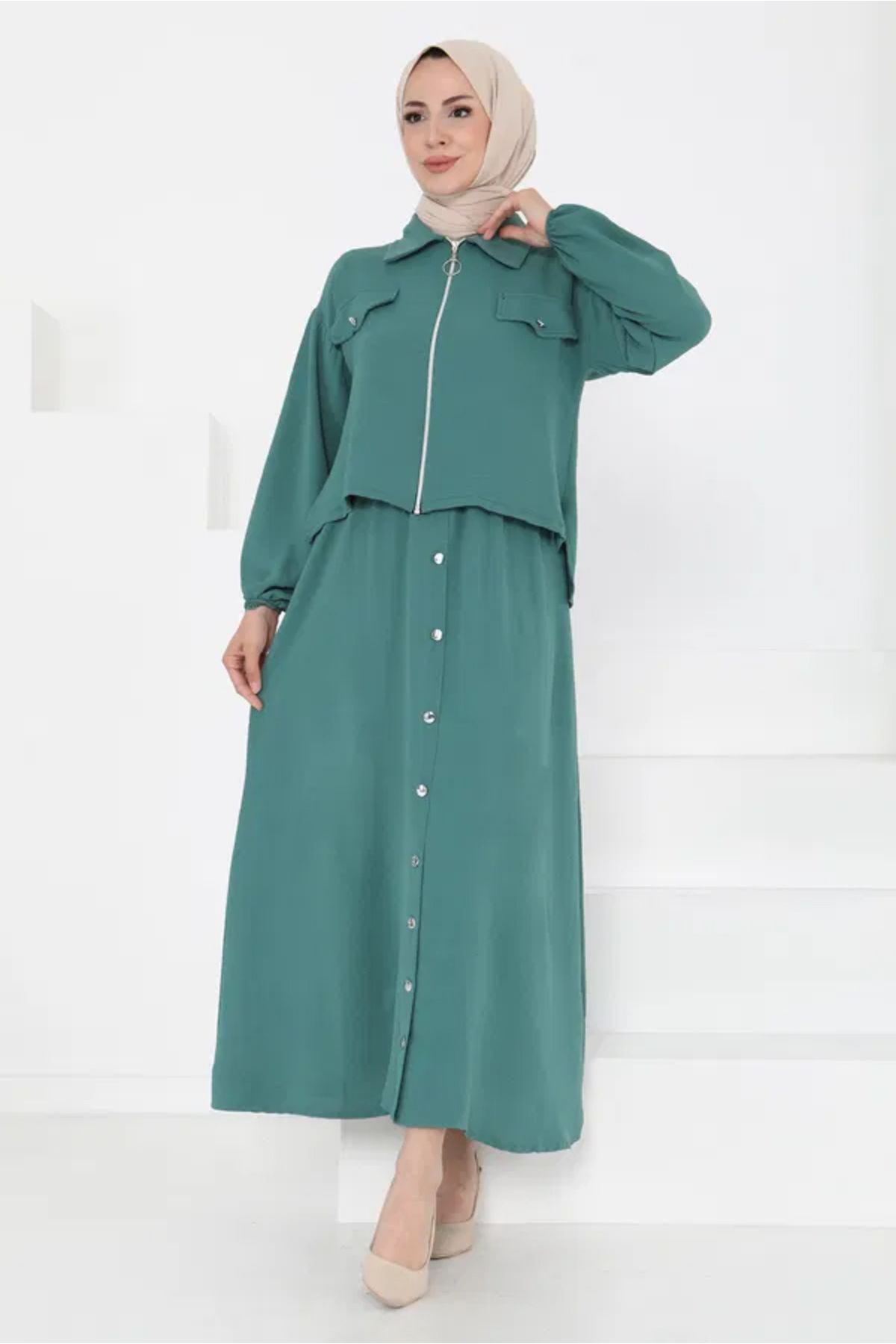 Butik Fermuar Detay Elbise Takım