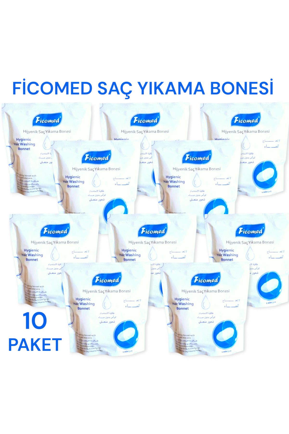 Ficomed Saç Yıkama Bonesi 10 Paket / Hasta Banyo / Hasta Temizlik / Hasta Bakım / Ekonomik Paket