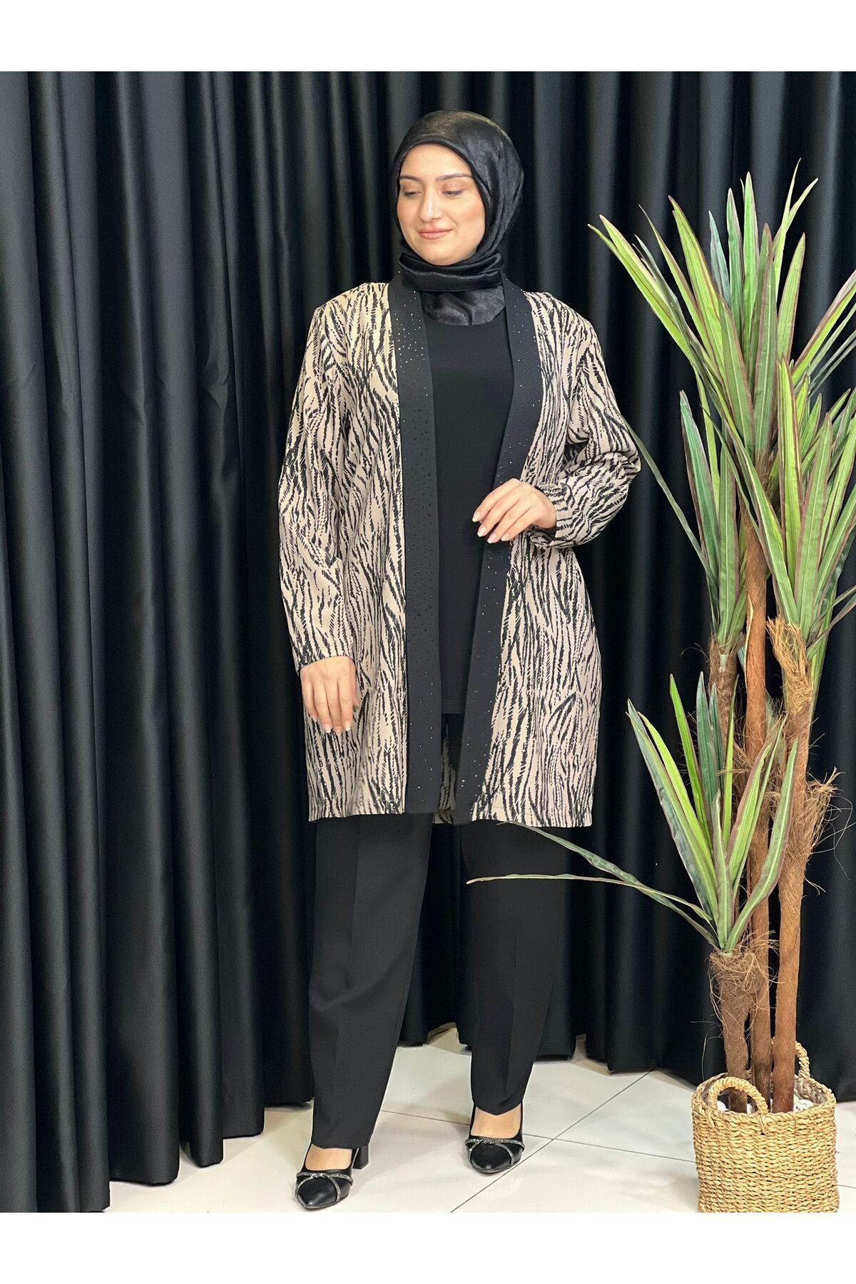 Butik büyük beden Önü Taşlı İkili Tunik Takım