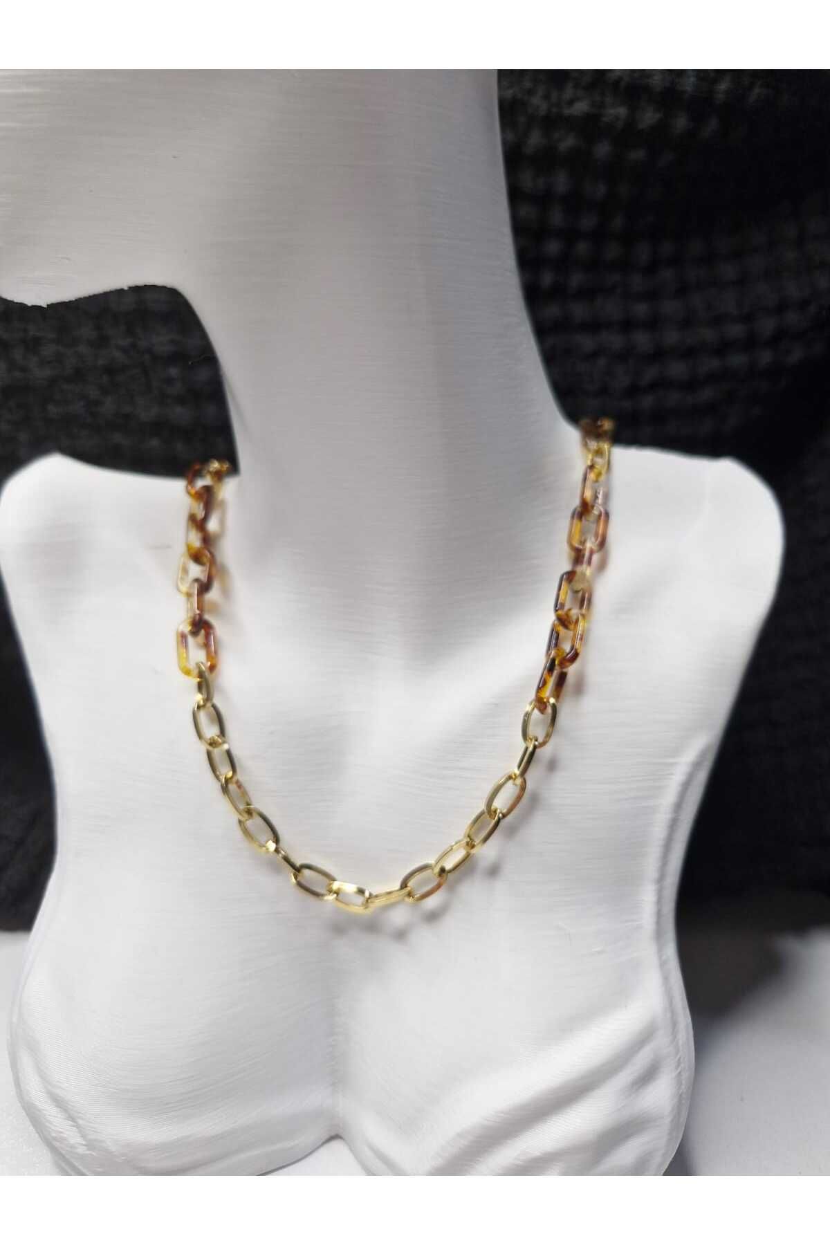 Palk Store Çelik Leopar Detaylı Zincir Kolye Gold