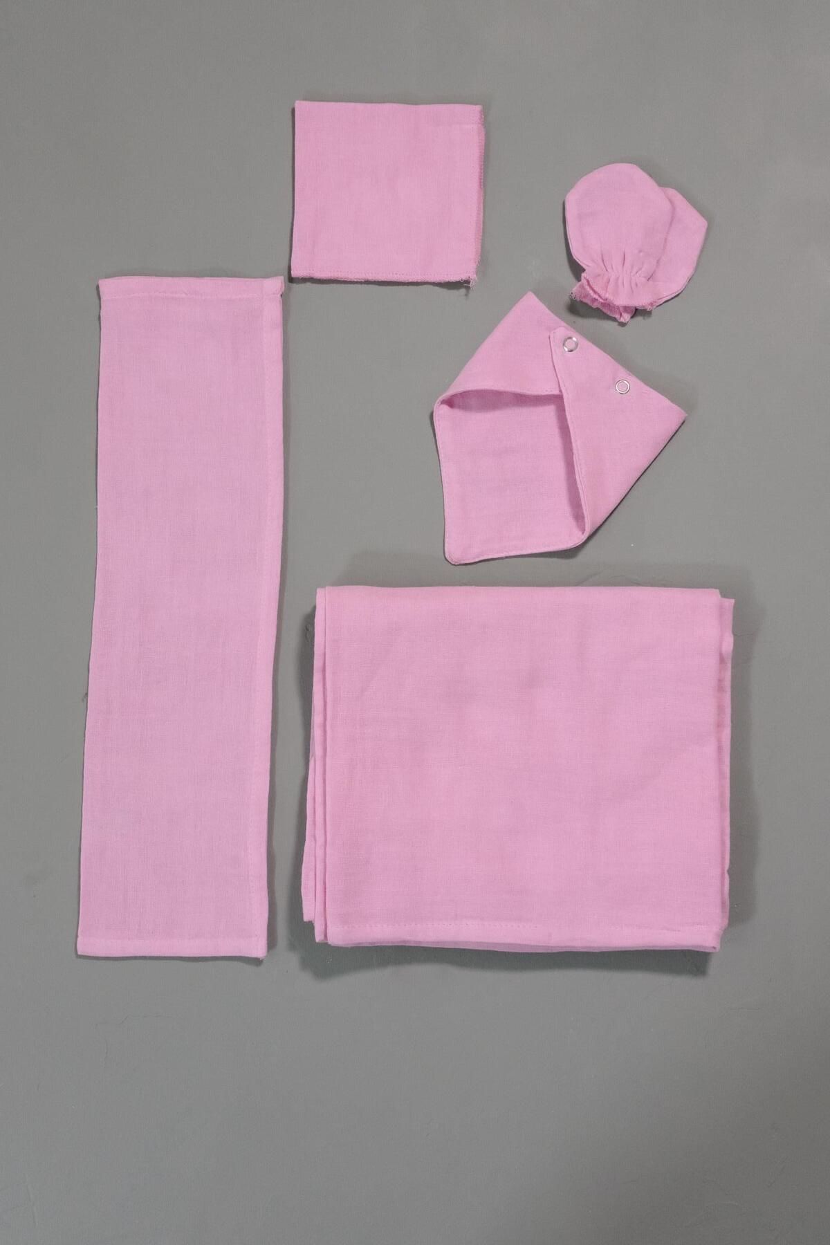 agugu 5'li Parça Müslin Yenidoğan Yazlık Battaniye Takımı Pembe