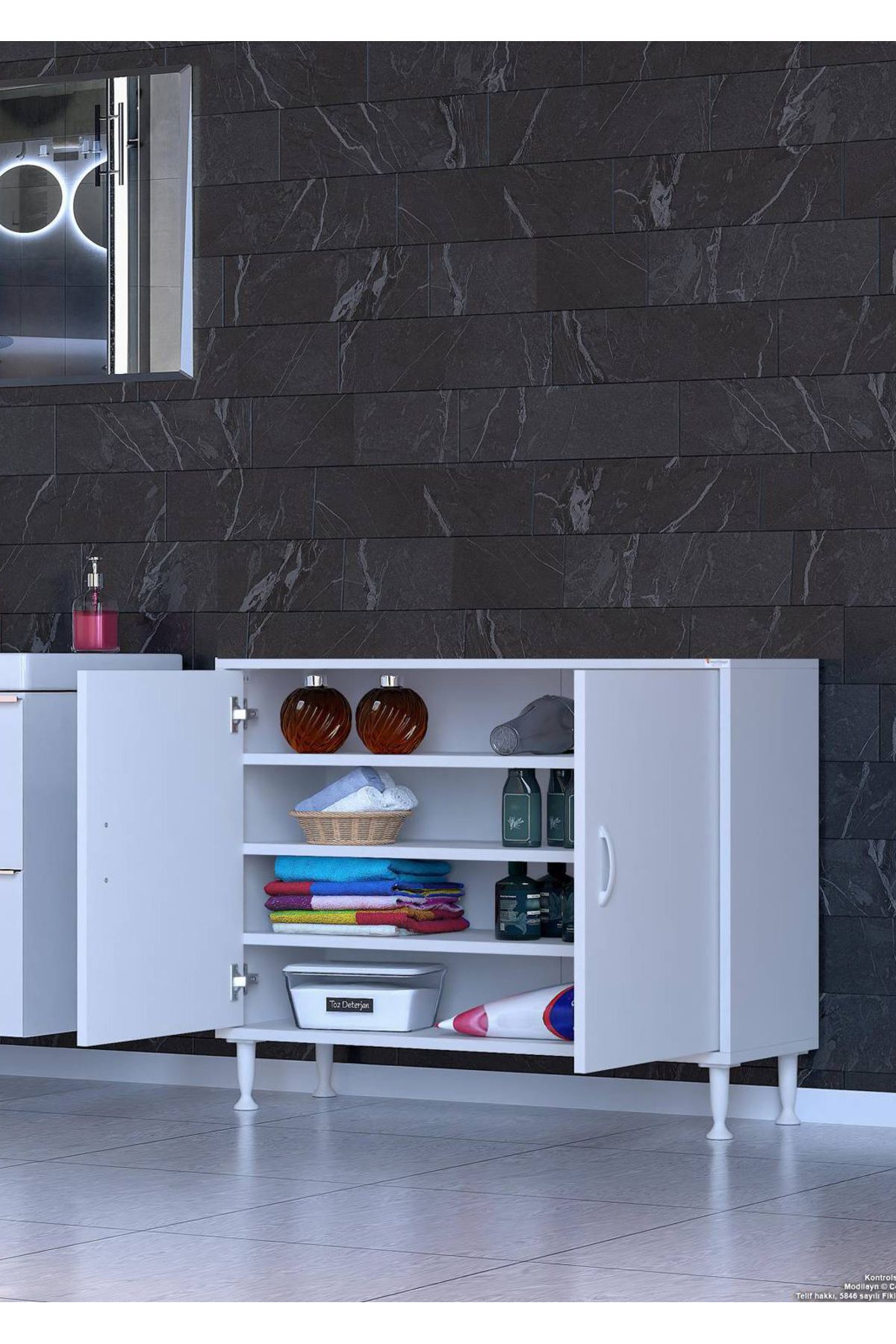 Modilayn 90x75x32,5 cm’ lik 2 Kapaklı 4 Göz Raf Dolap Organizatör Dolap Mutfak Dolabı Çok Amaçlı Dolap
