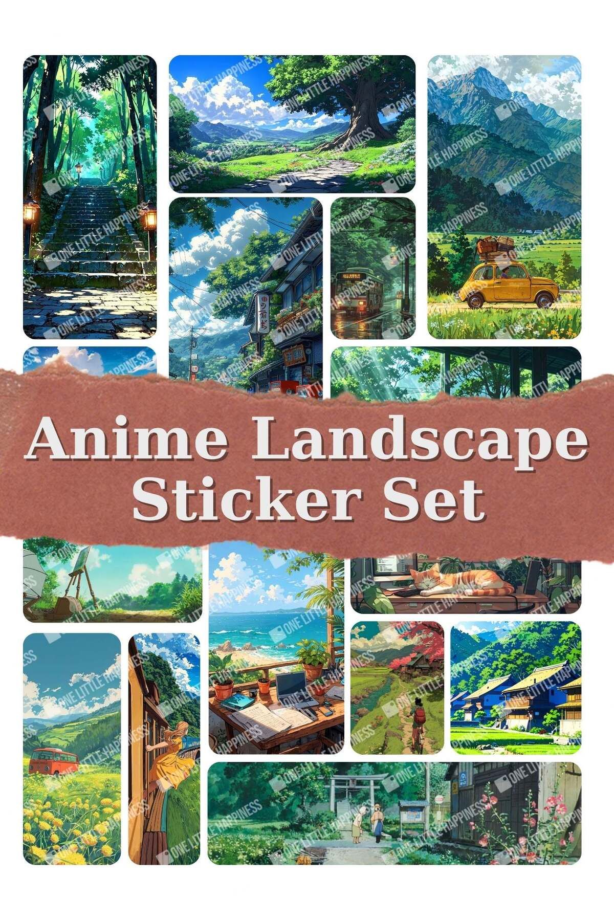 One Little Happiness Anime Landscape Sticker Set Telefon Laptop Notebook Tablet Defter Etiket