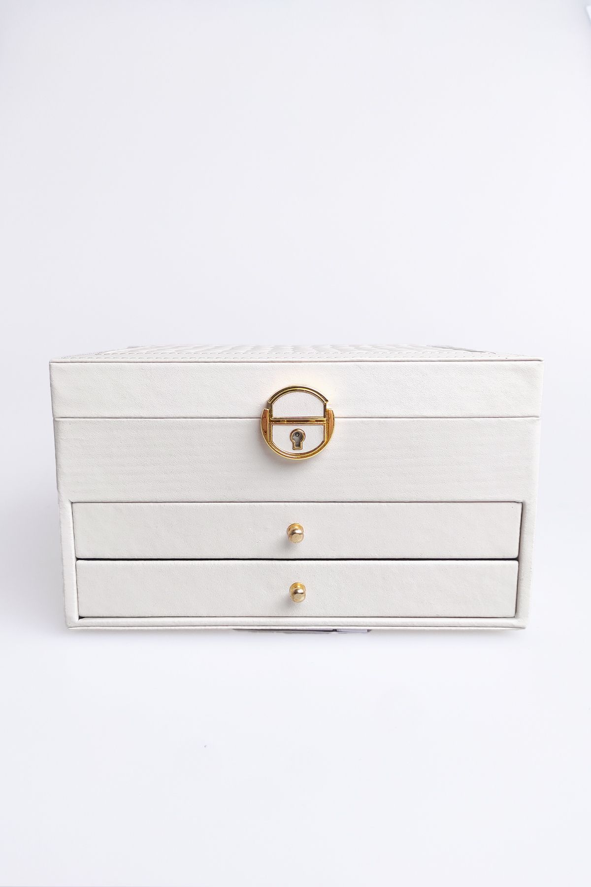 Ecrou-Κουτί κοσμημάτων με 2 συρτάρια Leather Look Locking Ecru 5