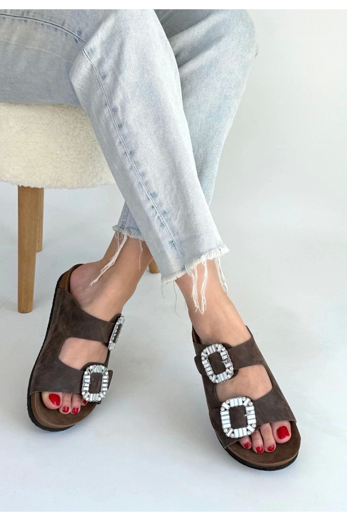OurStyles Nool Kahverengi Nubuk Terlik