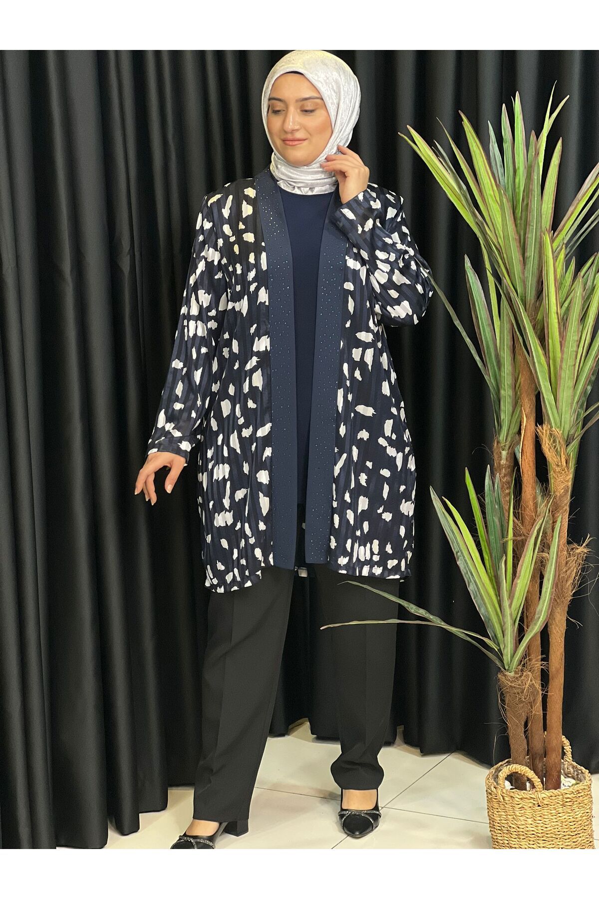 Butik büyük beden Önü Taşlı İkili Tunik Takım
