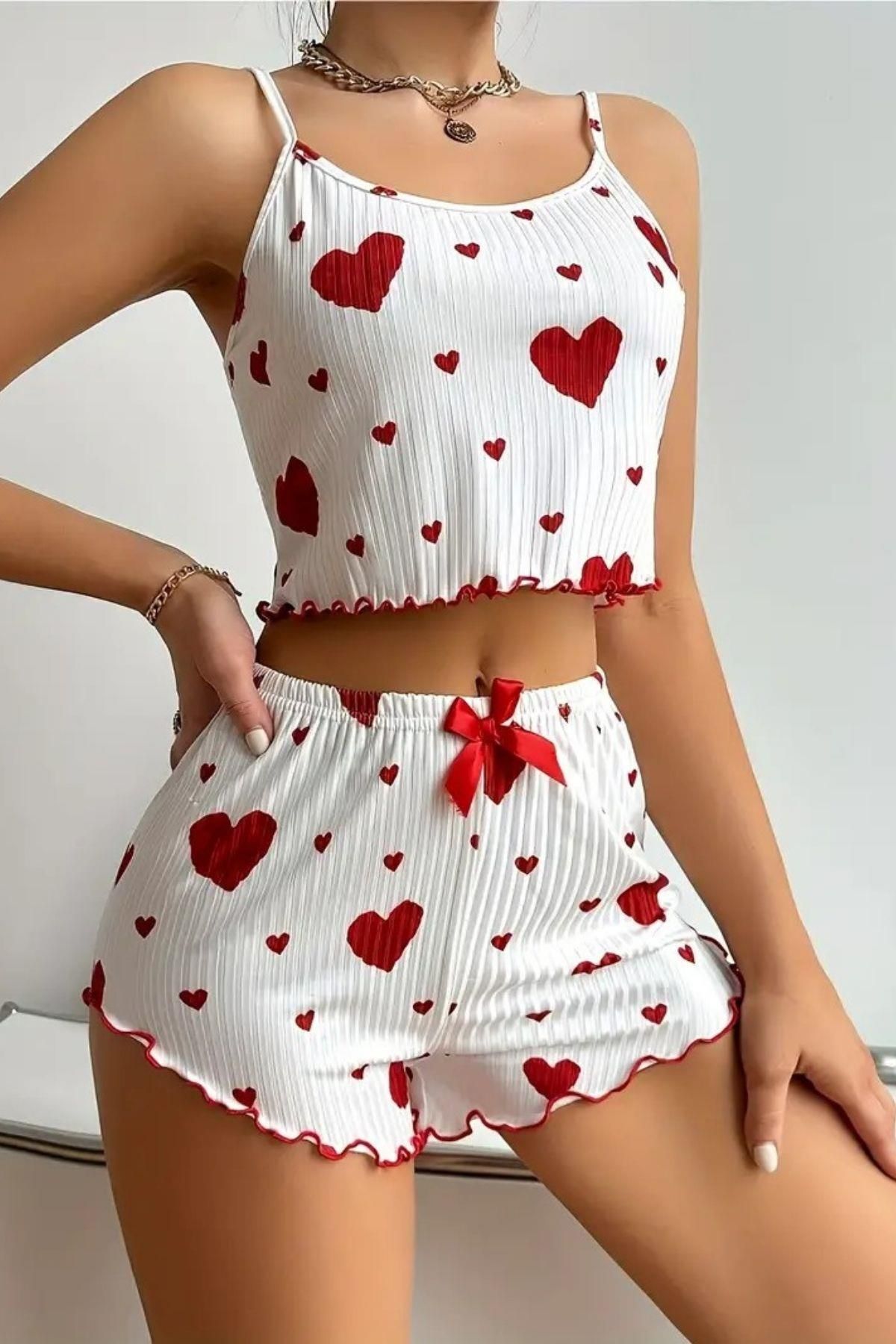 jupiter global bazaar Kalp Desenli Pamuklu Pijama Takımı 7595
