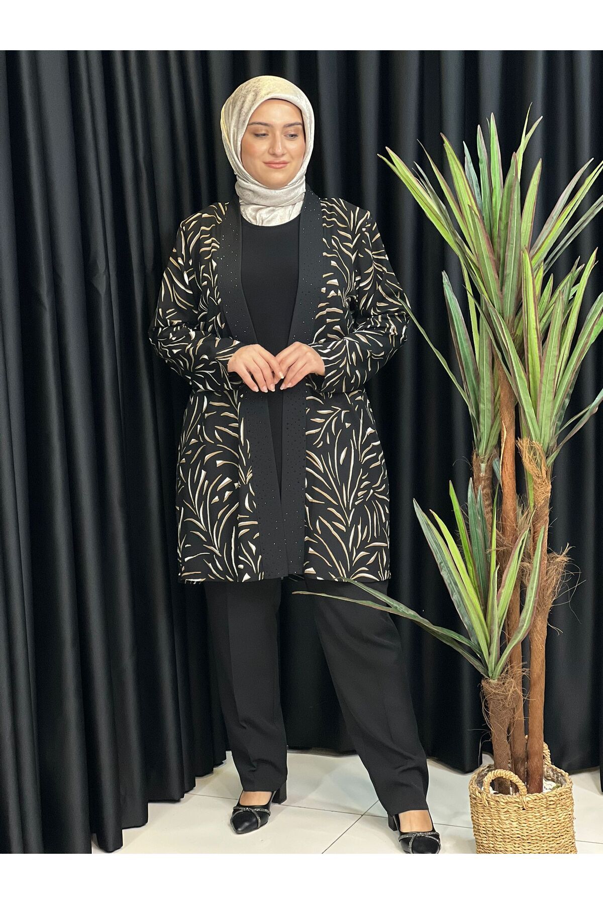 Butik büyük beden Önü Taşlı İkili Tunik Takım