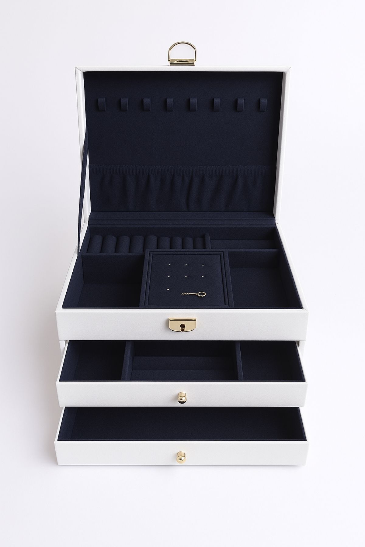 Ecrou-Κουτί κοσμημάτων με 2 συρτάρια Leather Look Locking Ecru 3