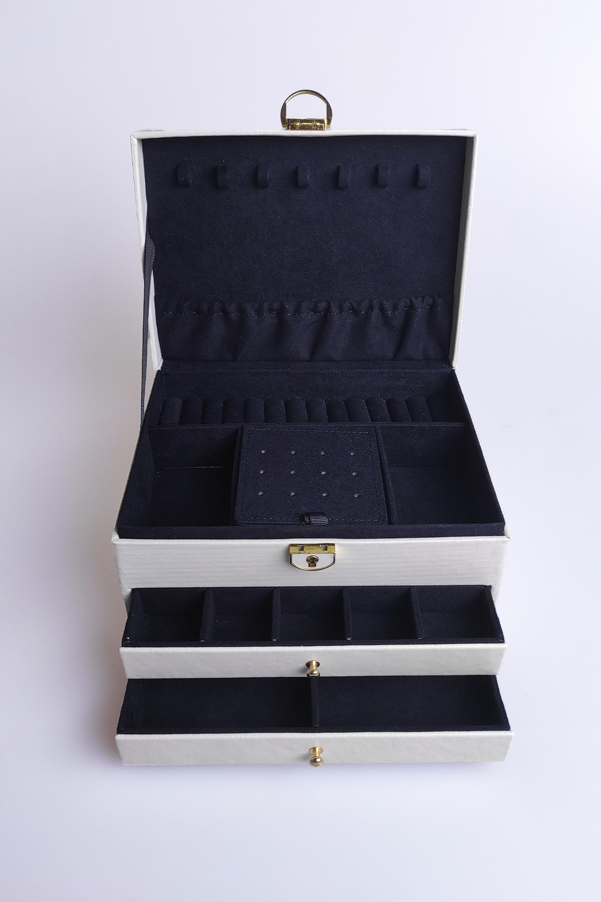 Ecrou-Κουτί κοσμημάτων με 2 συρτάρια Leather Look Locking Ecru 7