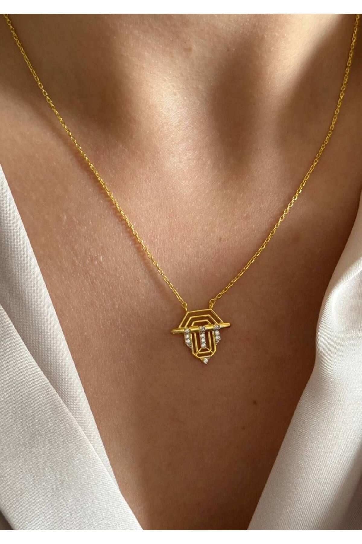 HND collection Gold Renkli Geometrik Desenli Kadın Kolye