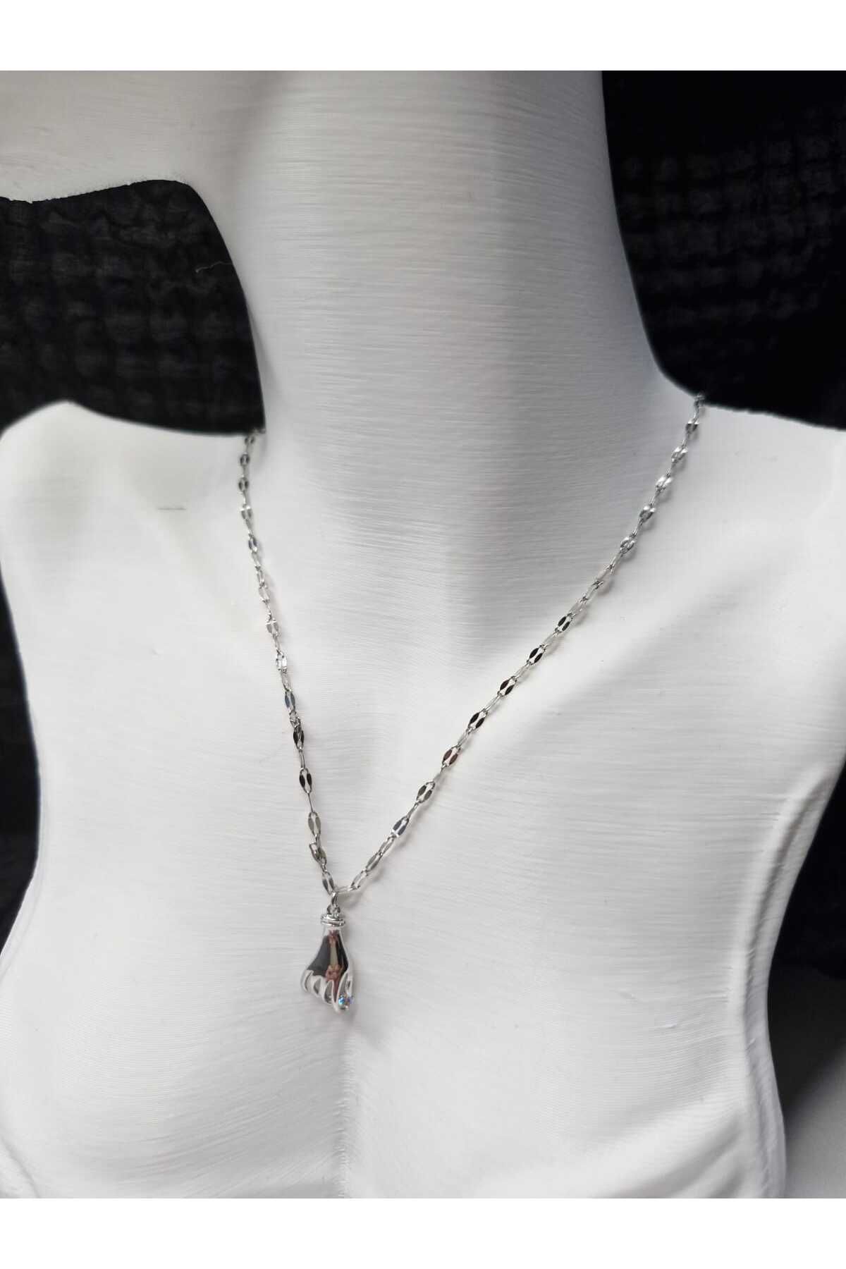 Palk Store Çelik El Zirkon Taşlı Kolye Gümüş