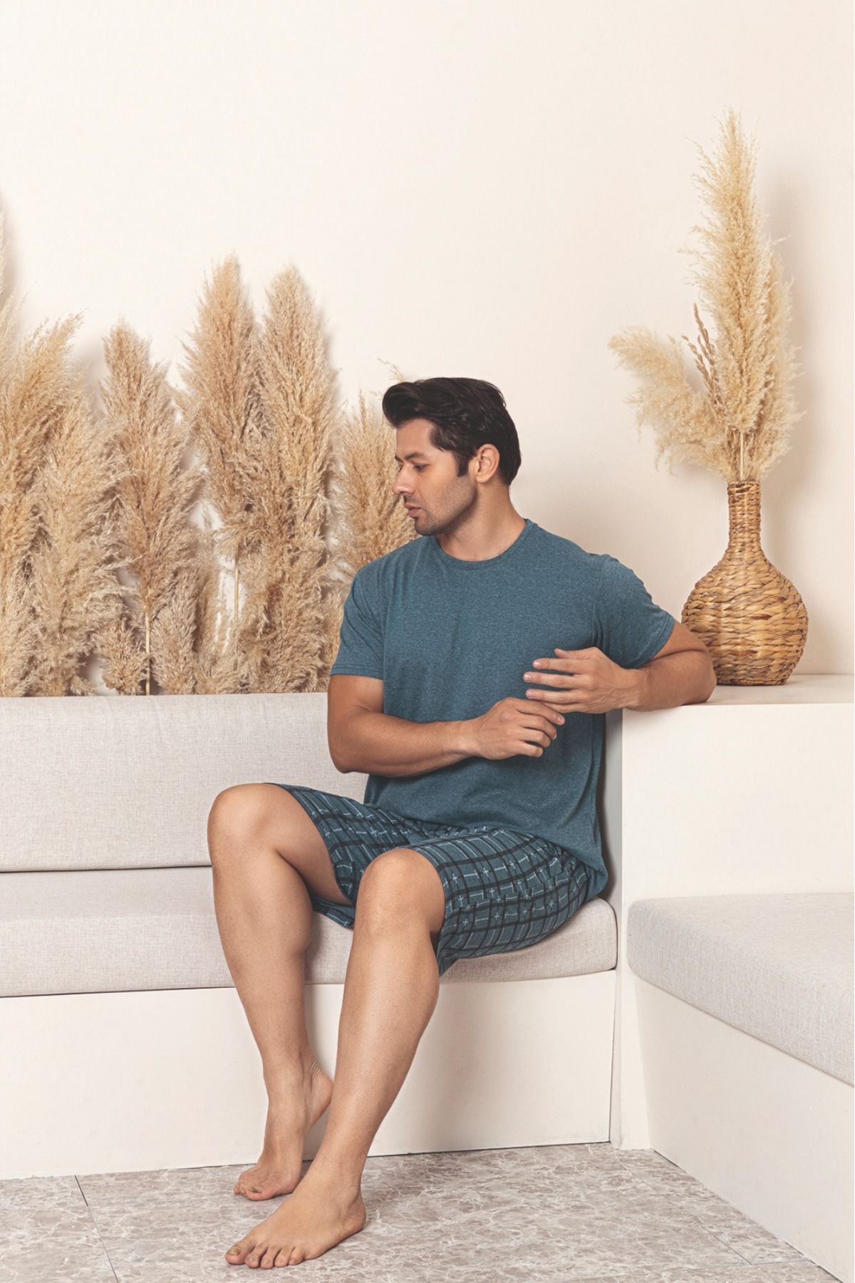 Sude HOMEWEAR ERKEK KISA KOL ŞORTLU PİJAMA TAKIMI