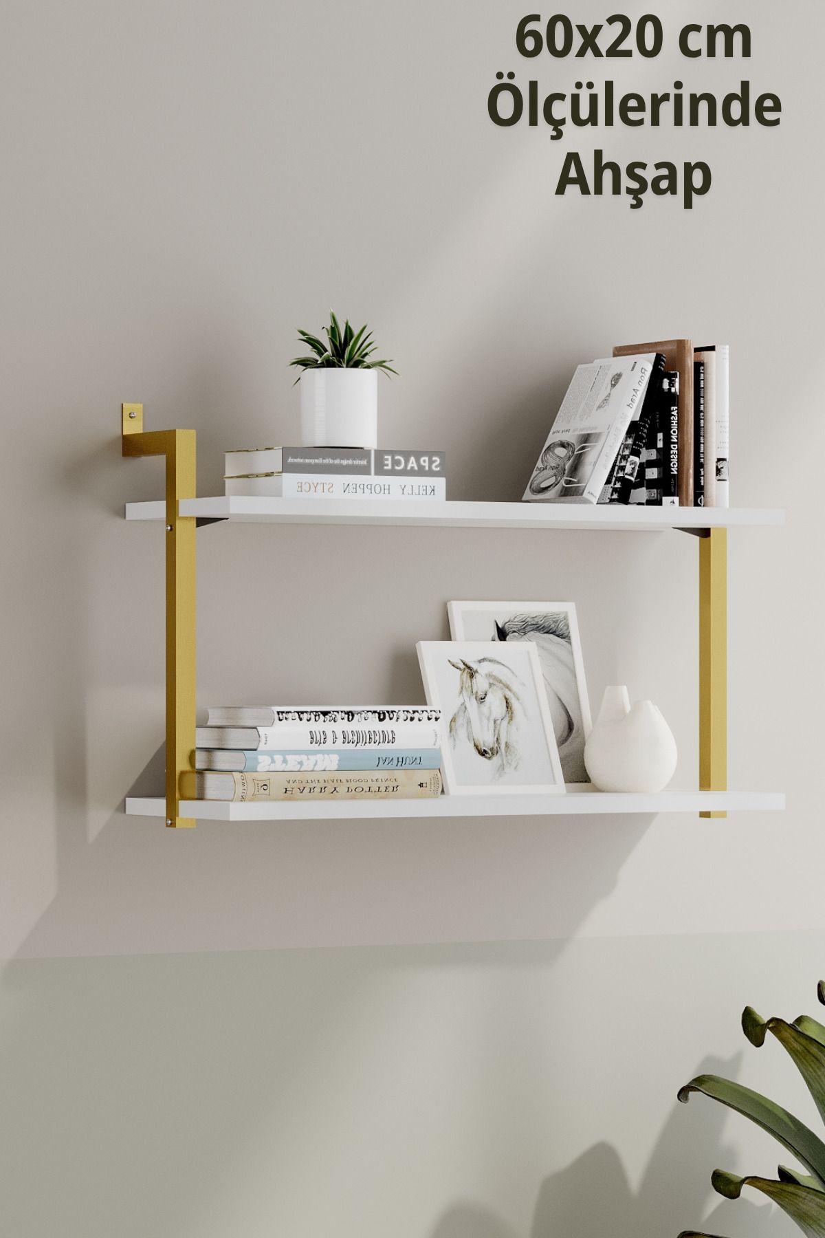 Euromob 2 Raflı Gold Profil Kitaplık, Duvar Rafı
