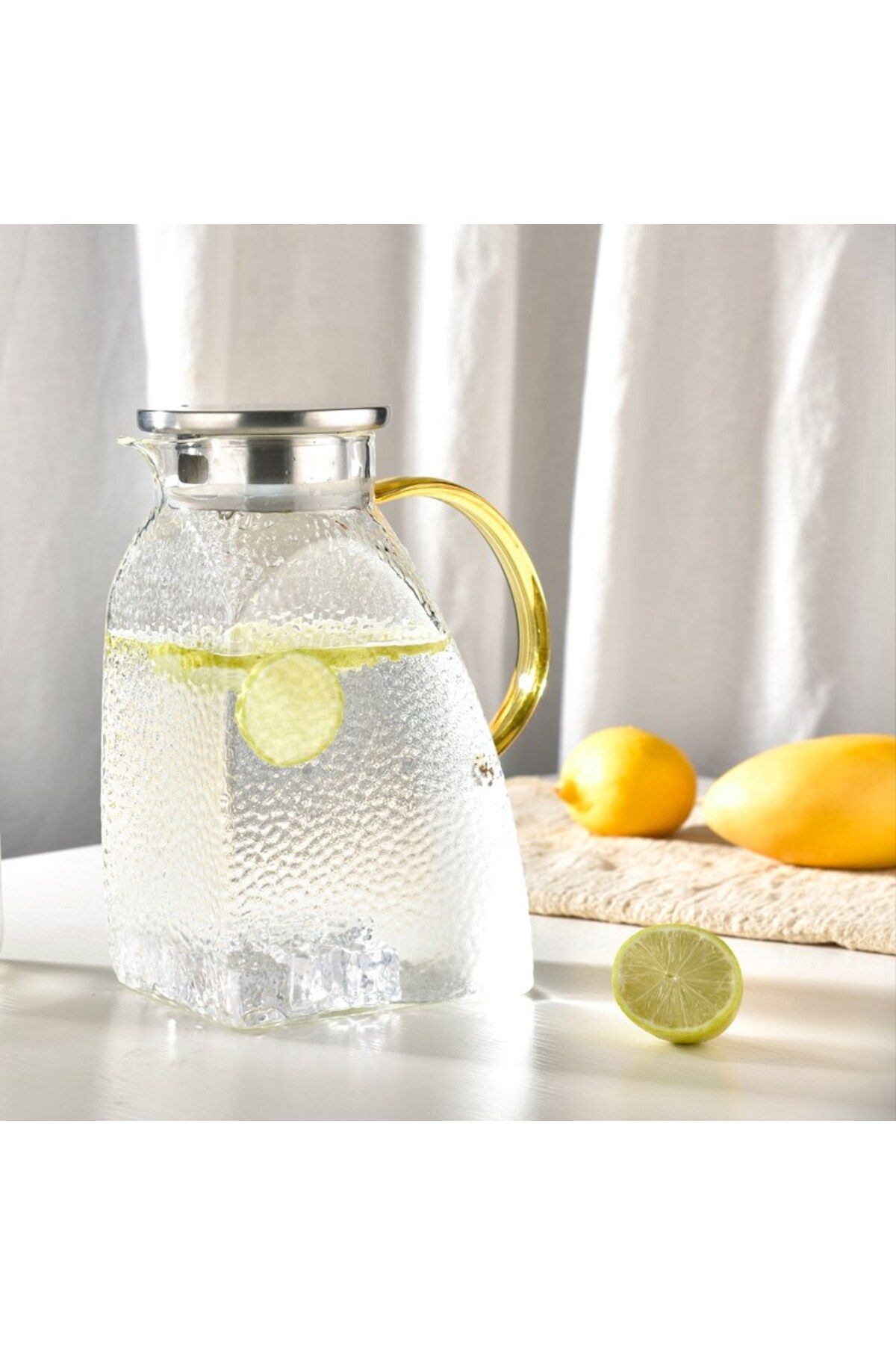 morponi Borosilikat Cam Buzlu Gold Saplı Dolap Kapağına Uyumlu Sürahi 1500 Ml Seriva
