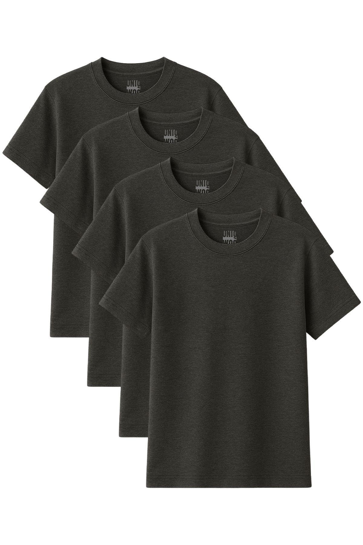 uniqwo Unisex 4'lü Paket Koyu Gri %100 Pamuk Premium Regular Basic T-Shirt