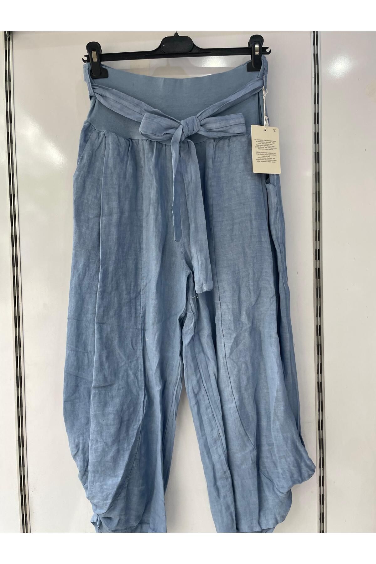 Gezginimport Keten Pantolon Kemerli Ham Keten