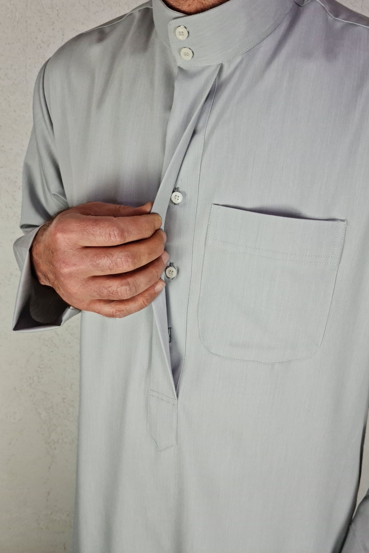 Royal Attire-Hajj Umrah Clothes/Front Buttons Hidden and Long Sleeves Without Buttons with Pockets/Prayer Robe/Men's Fistan 5