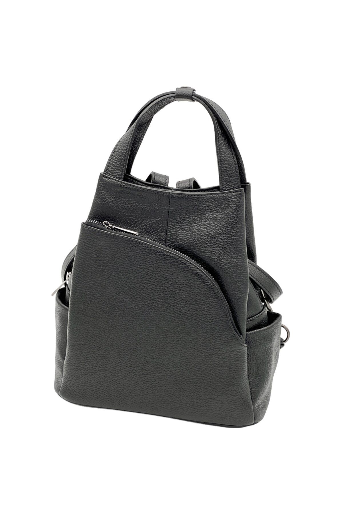 OEM Rucsac Dama Negru, Elegant Din Piele Naturala Moale, Made In Italy, 17x23x11 Cm, Design 2025 Unisex - One Size