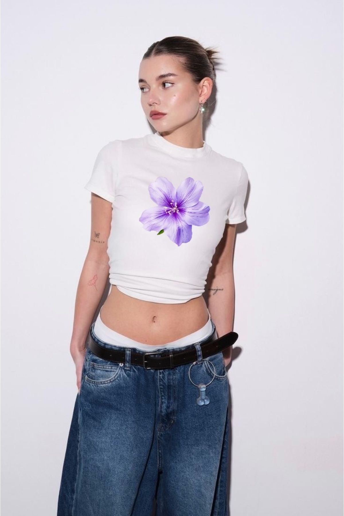 DEEFWEAR Çiçek Baskılı Trend Baskılı Crop Top