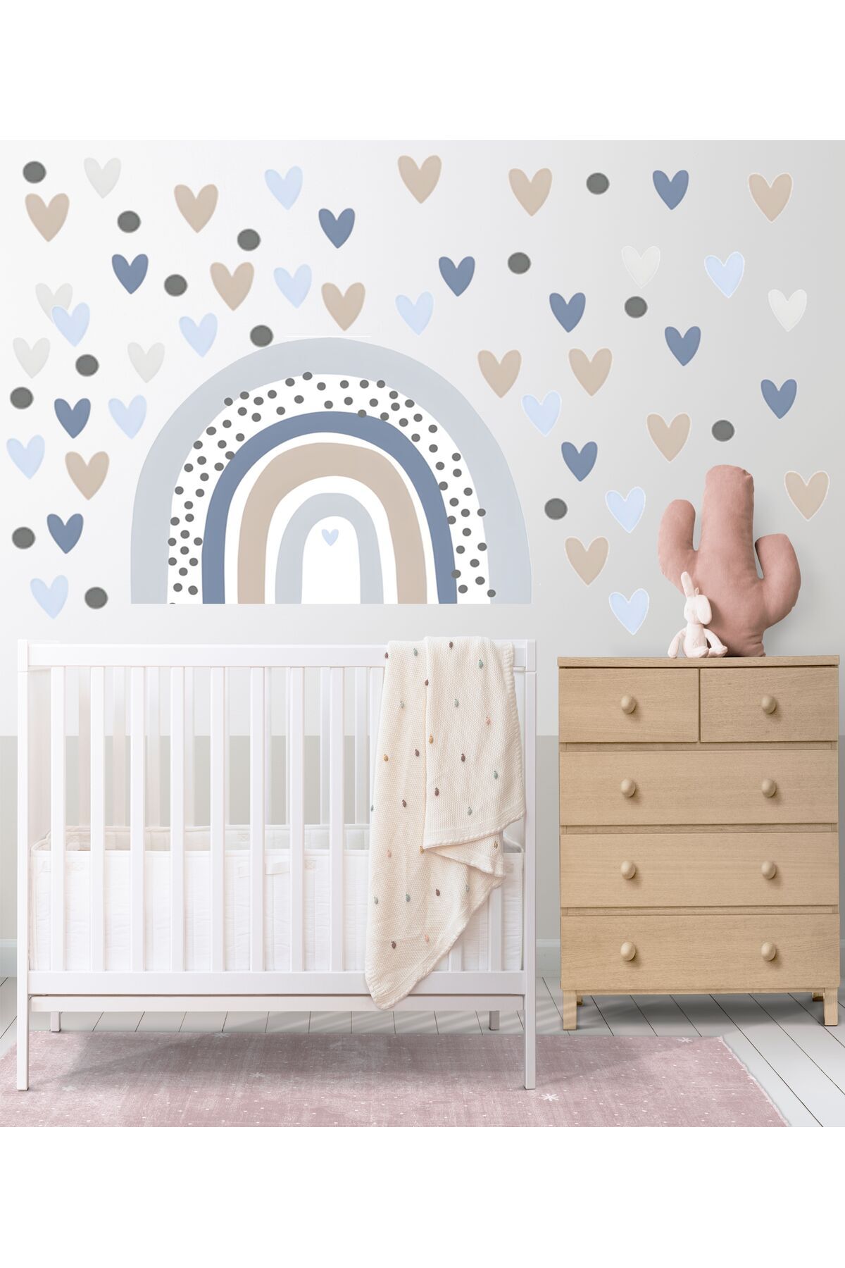 Sof Blue and Brown Rainbow and Hearts Baby Kids Room Wall Sicker