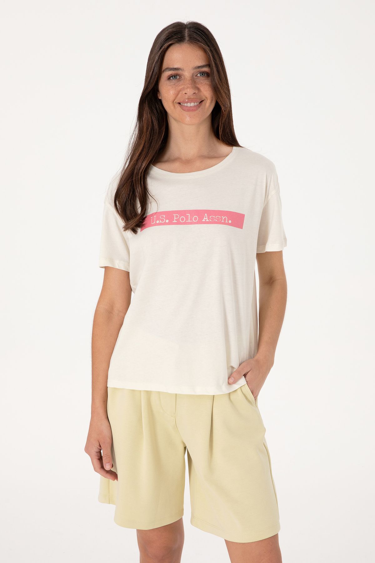 U.S. Polo Assn. Kadın Krem Tişört 50299669-VR071